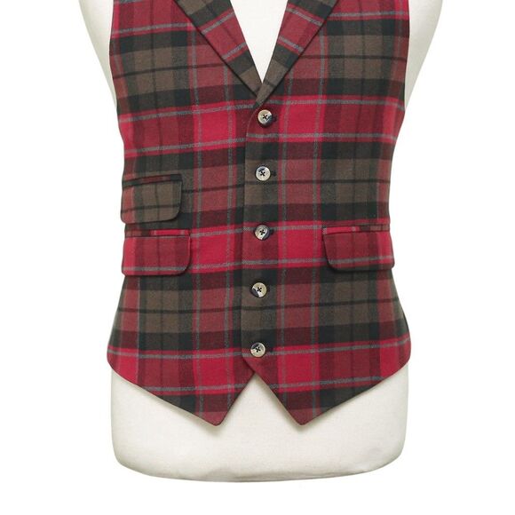 Mens Plaid Vest 44R Red Brown Teal Wool Waistcoat XL Formal Wedding Prom Party - Picture 5 of 9
